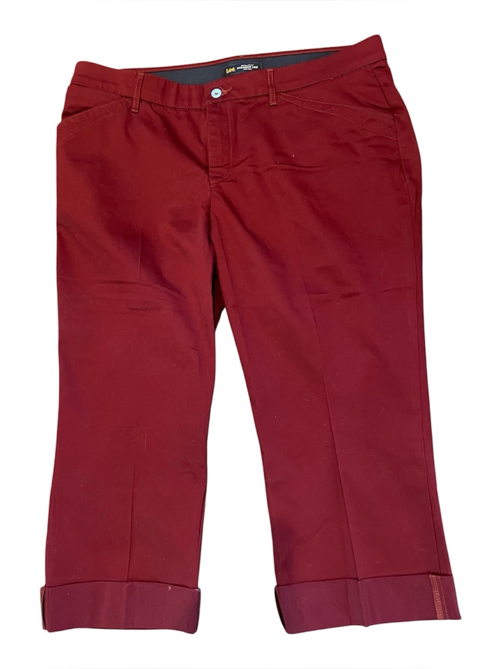 Lee Regular Fit Mid Rise Flex Motion Burgundy Capris‎ Sz 14